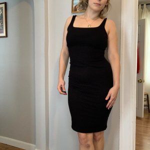 Ribbed, black, bodycon midi dress